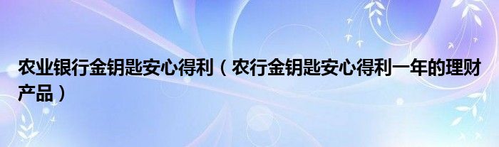 农业银行金钥匙安心得利（农行金钥匙安心得利一年的理财产品）