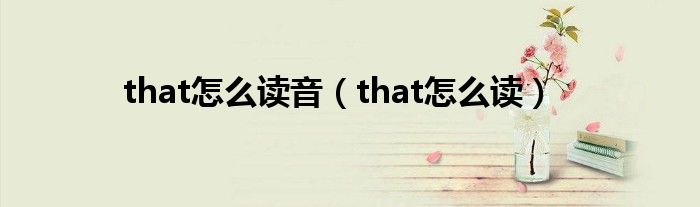 that怎么读音（that怎么读）