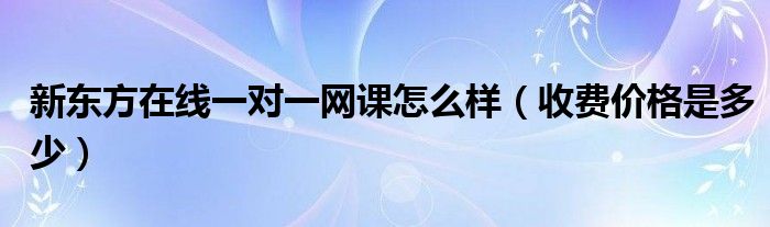 新东方在线一对一网课怎么样（收费价格是多少）