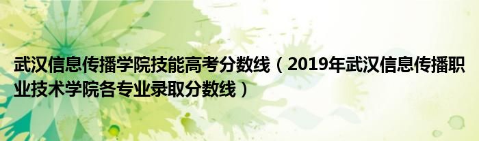 武汉信息传播学院技能高考分数线（2019年武汉信息传播职业技术学院各专业录取分数线）