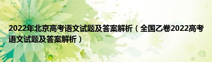 2022年北京高考语文试题及答案解析（全国乙卷2022高考语文试题及答案解析）