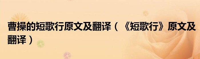 曹操的短歌行原文及翻译（《短歌行》原文及翻译）