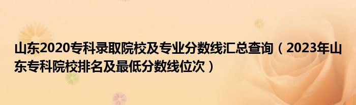 山东2020专科录取院校及专业分数线汇总查询（2023年山东专科院校排名及最低分数线位次）