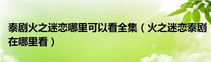 泰剧火之迷恋哪里可以看全集（火之迷恋泰剧在哪里看）