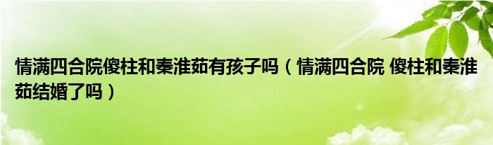 情满四合院傻柱和秦淮茹有孩子吗（情满四合院 傻柱和秦淮茹结婚了吗）