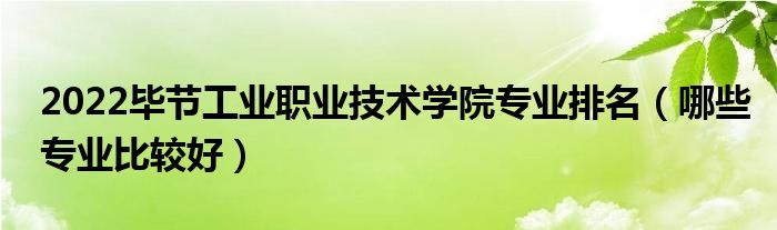 2022毕节工业职业技术学院专业排名（哪些专业比较好）