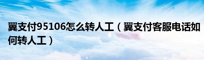 翼支付95106怎么转人工（翼支付客服电话如何转人工）