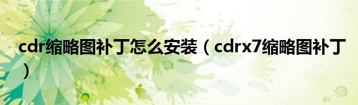 cdr缩略图补丁怎么安装（cdrx7缩略图补丁）