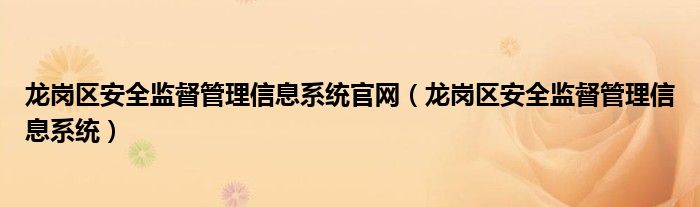 龙岗区安全监督管理信息系统官网（龙岗区安全监督管理信息系统）