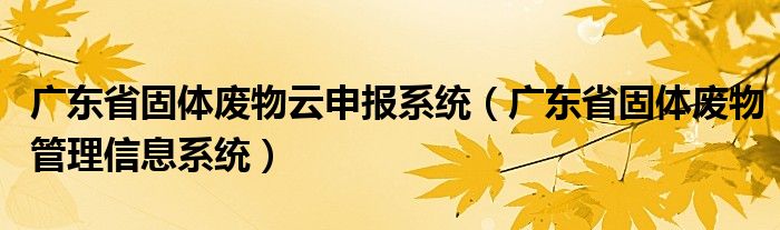 广东省固体废物云申报系统（广东省固体废物管理信息系统）