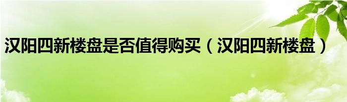 汉阳四新楼盘是否值得购买（汉阳四新楼盘）