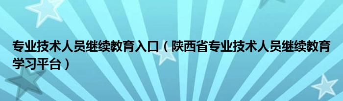 专业技术人员继续教育入口（陕西省专业技术人员继续教育学习平台）