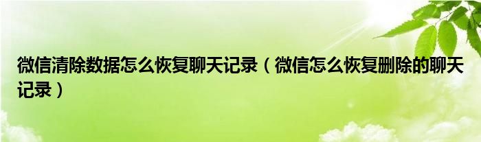 微信清除数据怎么恢复聊天记录（微信怎么恢复删除的聊天记录）