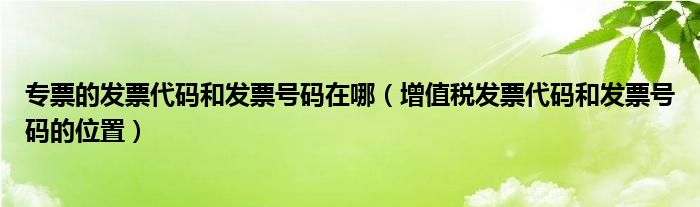 专票的发票代码和发票号码在哪（增值税发票代码和发票号码的位置）