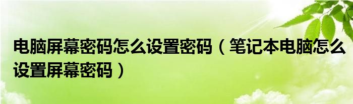 电脑屏幕密码怎么设置密码（笔记本电脑怎么设置屏幕密码）