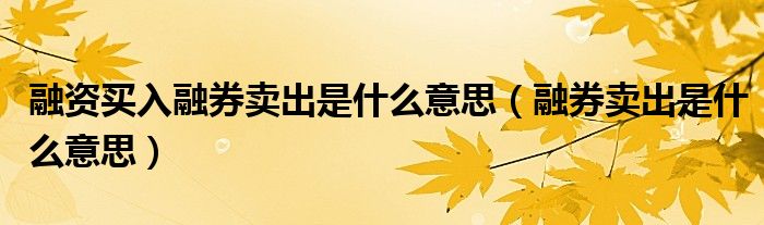 融资买入融券卖出是什么意思（融券卖出是什么意思）