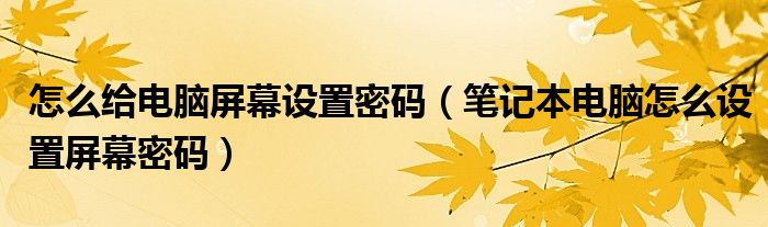 怎么给电脑屏幕设置密码（笔记本电脑怎么设置屏幕密码）