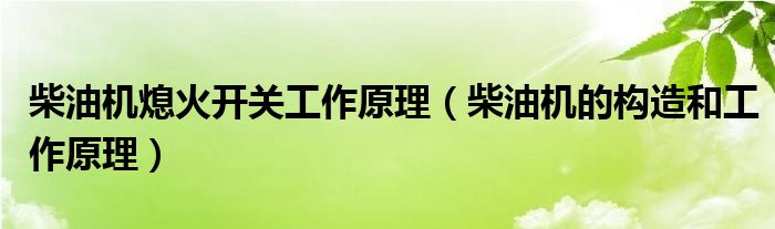 柴油机熄火开关工作原理（柴油机的构造和工作原理）