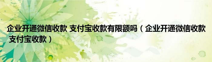 企业开通微信收款 支付宝收款有限额吗（企业开通微信收款 支付宝收款）