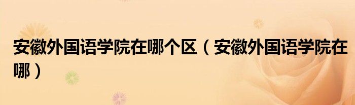 安徽外国语学院在哪个区（安徽外国语学院在哪）