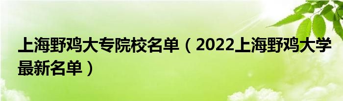 上海野鸡大专院校名单（2022上海野鸡大学最新名单）