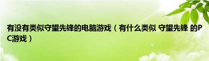 有没有类似守望先锋的电脑游戏（有什么类似 守望先锋 的PC游戏）