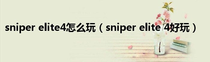 sniper elite4怎么玩（sniper elite 4好玩）