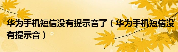 华为手机短信没有提示音了（华为手机短信没有提示音）