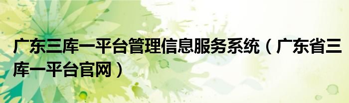 广东三库一平台管理信息服务系统（广东省三库一平台官网）