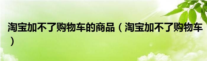 淘宝加不了购物车的商品（淘宝加不了购物车）