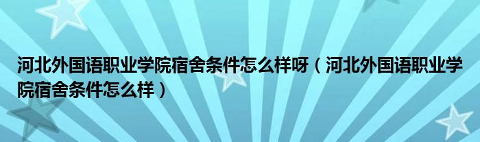 河北外国语职业学院宿舍条件怎么样呀（河北外国语职业学院宿舍条件怎么样）