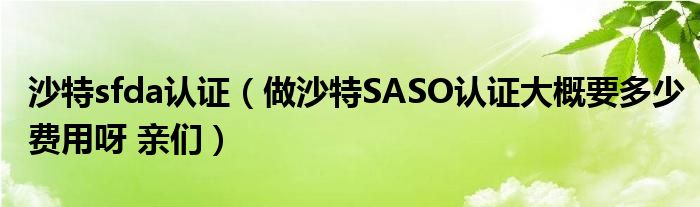 沙特sfda认证（做沙特SASO认证大概要多少费用呀 亲们）