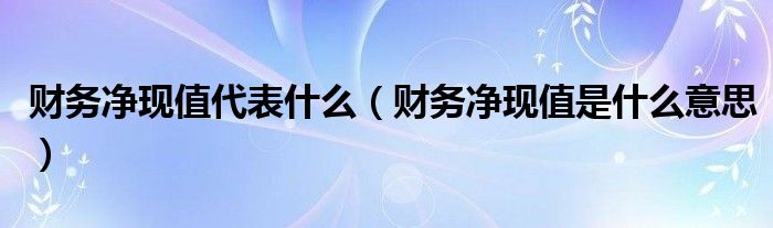 财务净现值代表什么（财务净现值是什么意思）