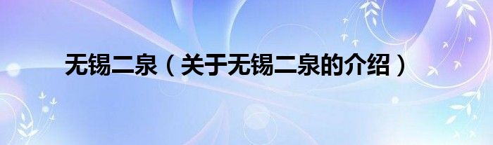 无锡二泉（关于无锡二泉的介绍）