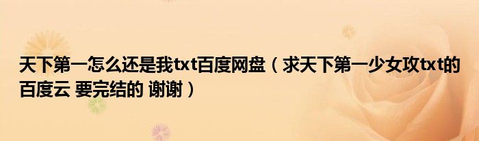 天下第一怎么还是我txt百度网盘（求天下第一少女攻txt的百度云 要完结的 谢谢）