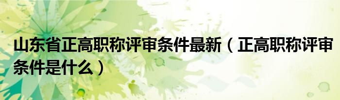 山东省正高职称评审条件最新（正高职称评审条件是什么）