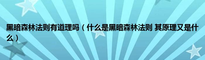 黑暗森林法则有道理吗（什么是黑暗森林法则 其原理又是什么）