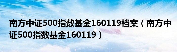 南方中证500指数基金160119档案（南方中证500指数基金160119）