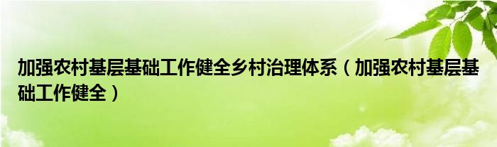 加强农村基层基础工作健全乡村治理体系（加强农村基层基础工作健全）