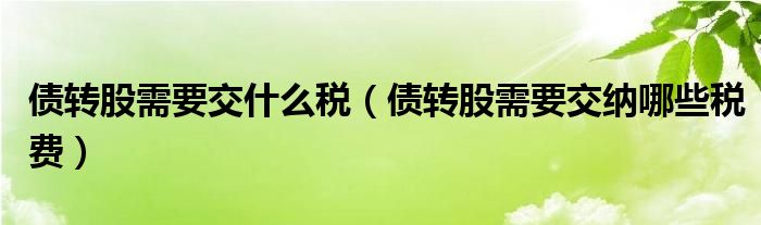 债转股需要交什么税（债转股需要交纳哪些税费）