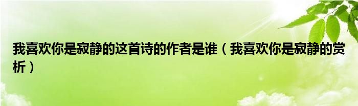 我喜欢你是寂静的这首诗的作者是谁（我喜欢你是寂静的赏析）