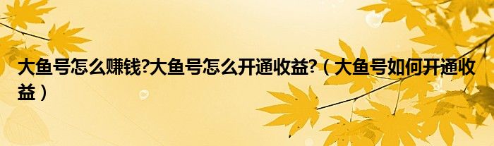 大鱼号怎么赚钱?大鱼号怎么开通收益?（大鱼号如何开通收益）