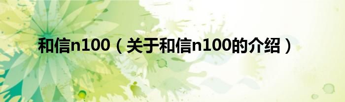 和信n100（关于和信n100的介绍）