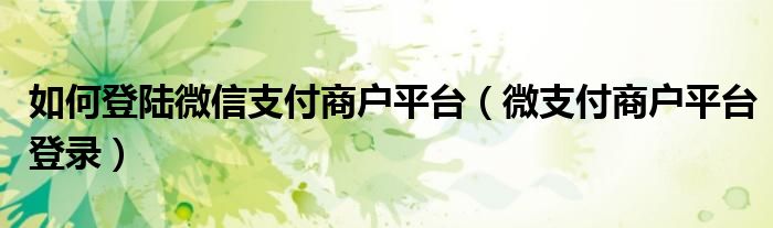 如何登陆微信支付商户平台（微支付商户平台登录）