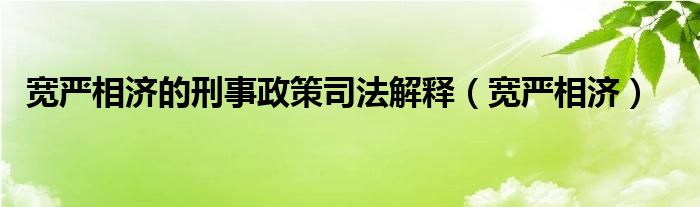 宽严相济的刑事政策司法解释（宽严相济）