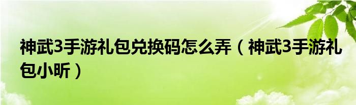 神武3手游礼包兑换码怎么弄（神武3手游礼包小昕）