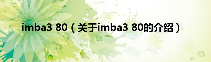 imba3 80（关于imba3 80的介绍）