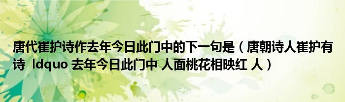 唐代崔护诗作去年今日此门中的下一句是（唐朝诗人崔护有诗  ldquo 去年今日此门中 人面桃花相映红 人）