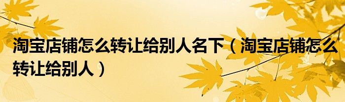 淘宝店铺怎么转让给别人名下（淘宝店铺怎么转让给别人）