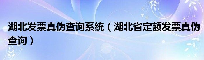 湖北发票真伪查询系统（湖北省定额发票真伪查询）